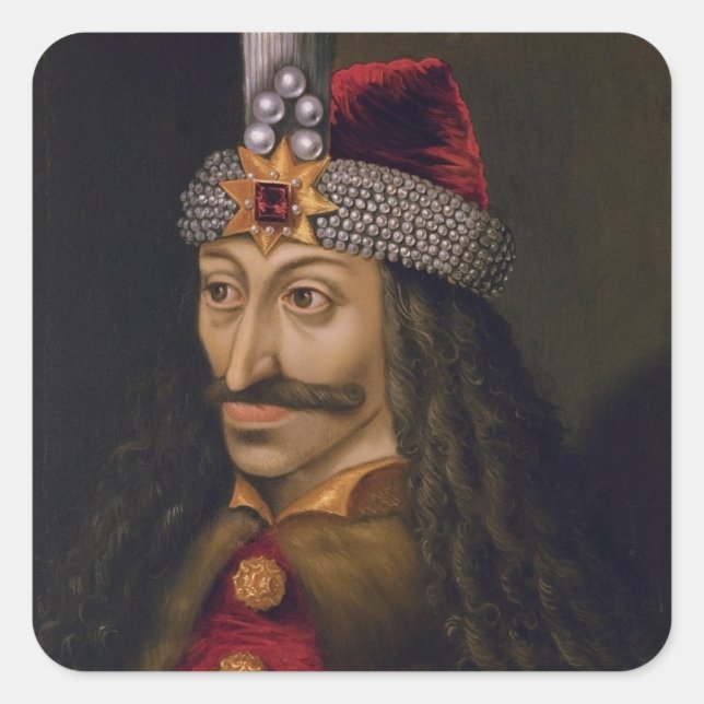 Pegatina Cuadrada Vlad tepes Impaler Voivode retrato Dracula histori (Anverso)