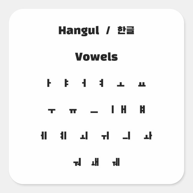 Pegatina Cuadrada Vocas hangul / 한 글 모 음 (Anverso)