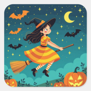 Pegatina Cuadrada Volando a Halloween