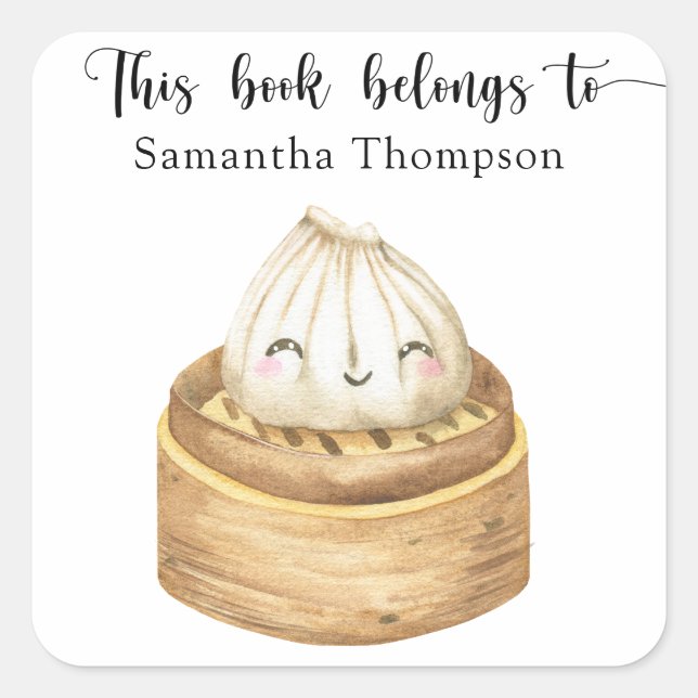 Pegatina Cuadrada Volante de acuarela - este libro pertenece a (Anverso)
