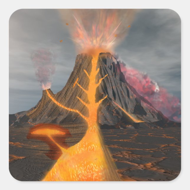 Pegatina Cuadrada Volcán (Anverso)