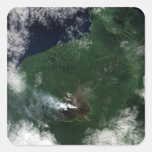 Pegatina Cuadrada Volcán Ulawun en la Cumbre de Nueva Bretaña (Anverso)