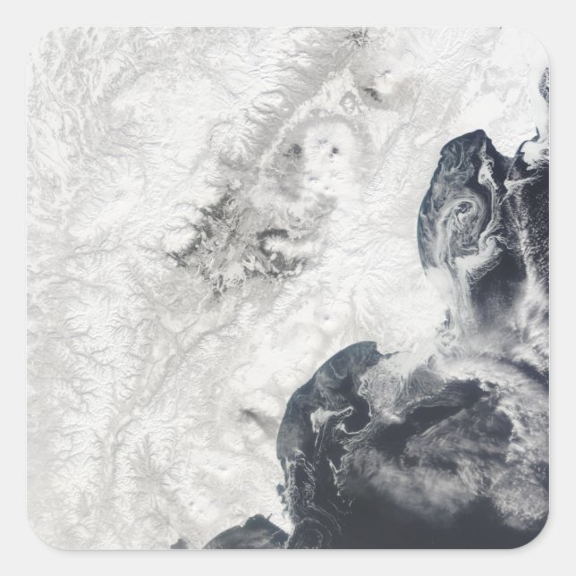 Pegatina Cuadrada Volcanes en la península central de Kamchatka (Anverso)