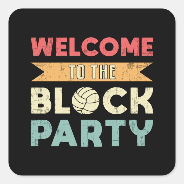 Pegatina Cuadrada Voleibol Bienvenidos Al Ball Beach Block Fiesta (Anverso)