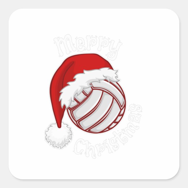 Pegatina Cuadrada Voleibol con Navidades divertidos de Santa hat (Anverso)