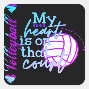 Pegatina Cuadrada Voleibol Femenino Mi Corazón está en esa Cancha