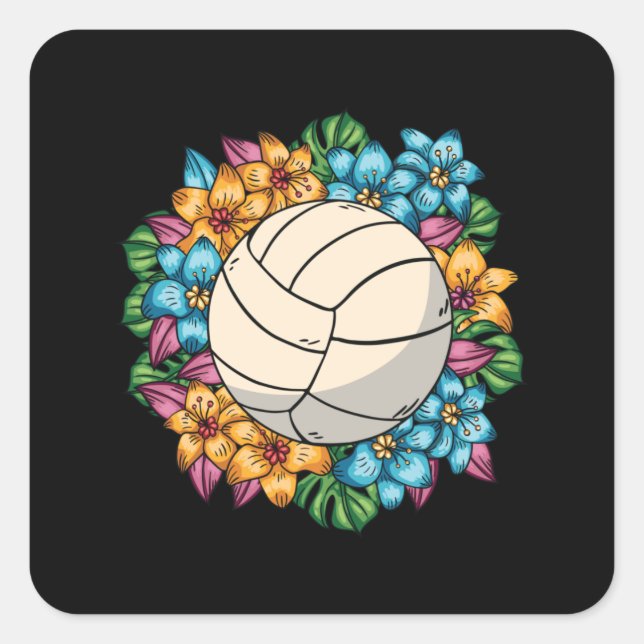 PEGATINA CUADRADA VOLEIBOL FLORAL (Anverso)