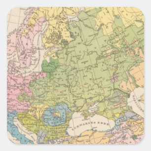 Pegatina Cuadrada Volkerkarte von Europa, Mapa de Europa