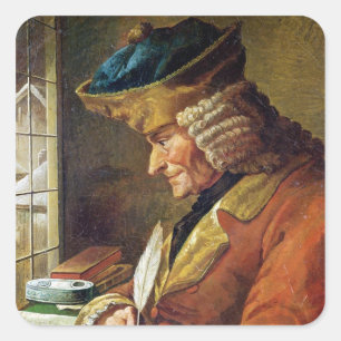 Pegatina Cuadrada Voltaire en su estudio