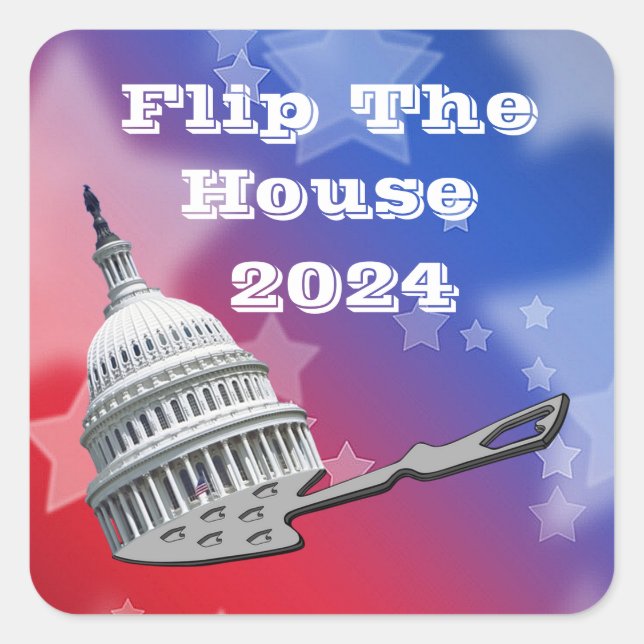 Pegatina Cuadrada Voltear El Voto De La Cámara Azul 2024 (Anverso)