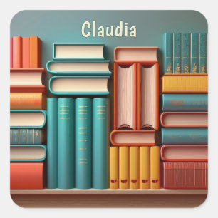 Pegatina Cuadrada Volúmenes Personalizados de Novelas de Libros