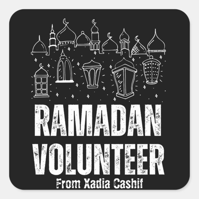 Pegatina Cuadrada Voluntario de Ramadán personalizado (Anverso)