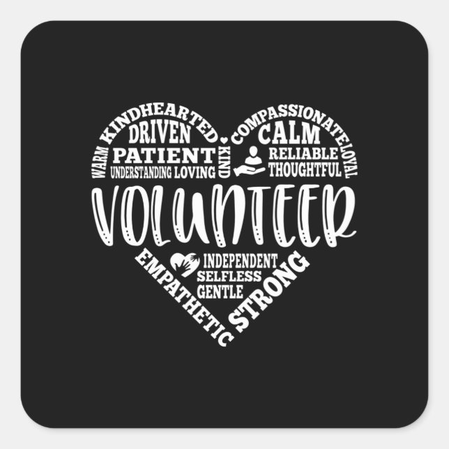 Pegatina Cuadrada Voluntario, voluntario, caridad (Anverso)