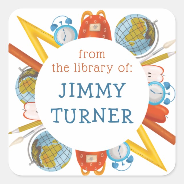 Pegatina Cuadrada Volver a la placa del tema escolar (Anverso)