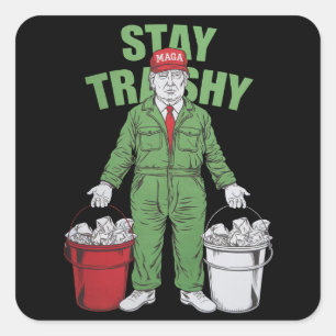 Pegatina Cuadrada Vota a Trump, un hombre basura, permanece atónito 