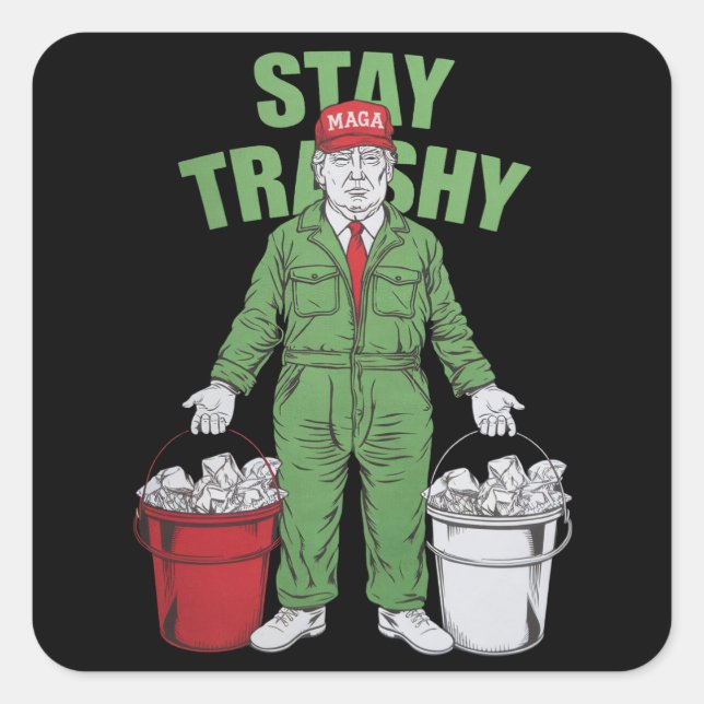 Pegatina Cuadrada Vota a Trump, un hombre basura, permanece atónito  (Anverso)