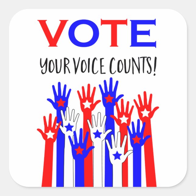 Pegatina Cuadrada ¡Vota! ¡Tu voz cuenta! (Anverso)