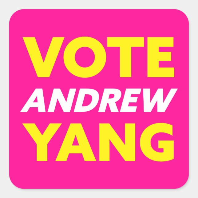Pegatina Cuadrada Votar a Andrew Yang alcalde de Nueva York Magenta (Anverso)