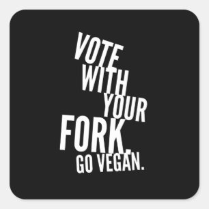 Pegatina Cuadrada Vote Con Su Horquilla Ir Vegan