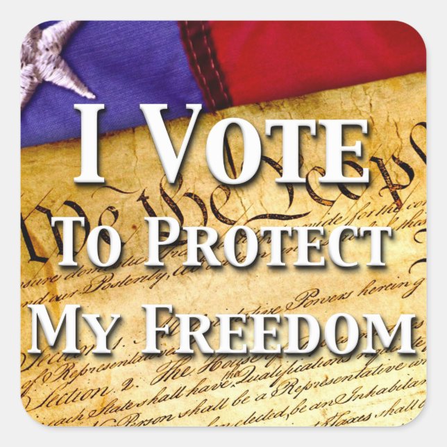 Pegatina Cuadrada Voto Para Proteger Mi Libertad (Anverso)
