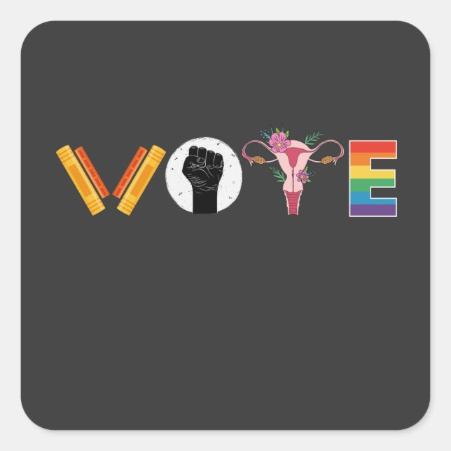 Pegatina Cuadrada VOTOS Libros Uterus Apoyo LGBT (Anverso)