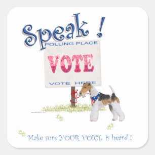 Pegatina Cuadrada Voz de Votación del Wire Fox Terrier