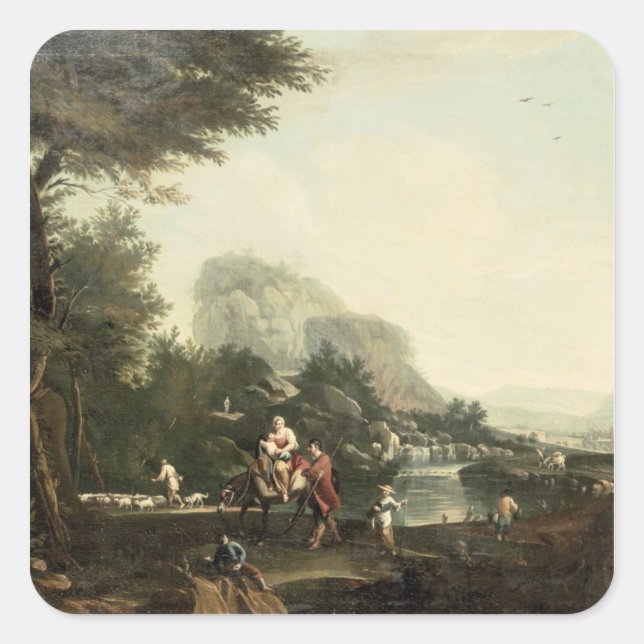 Pegatina Cuadrada Vuelo a Egipto (Anverso)