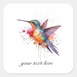 Pegatina Cuadrada Vuelo colorido, acuarela personalizado de colibrí