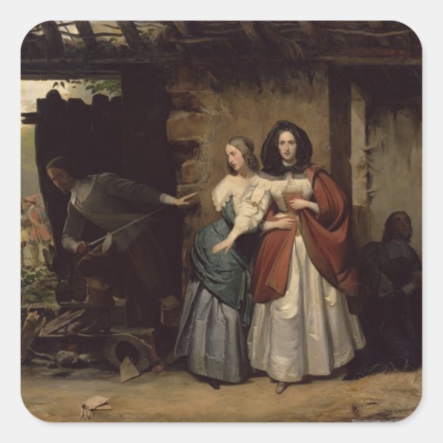 Pegatina Cuadrada Vuelo de Henrietta-Maria Francia, Reina de (Anverso)