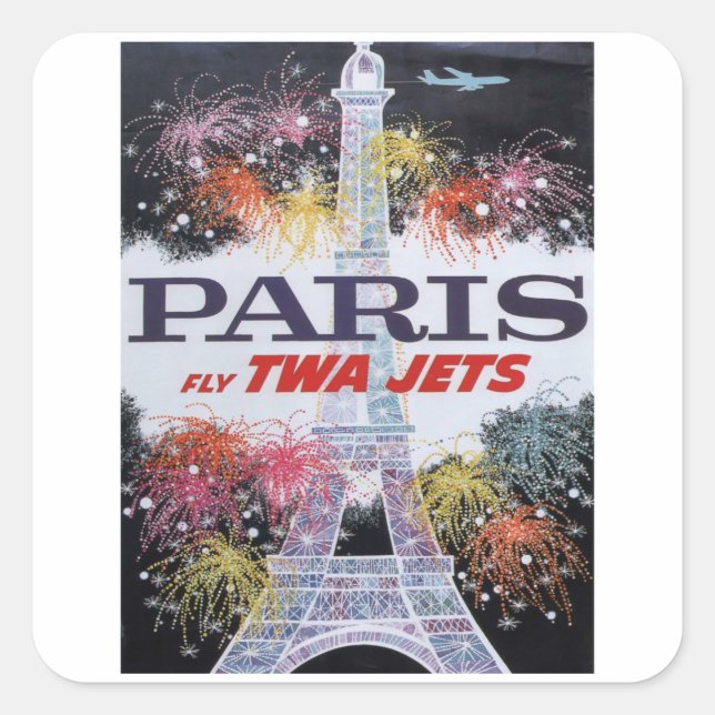 Pegatina Cuadrada Vuelo de París - Francia - Viajes de época (Anverso)