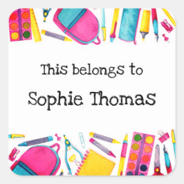 Pegatina Cuadrada Vuelta al cole  Esto pertenece a Divertido y Color