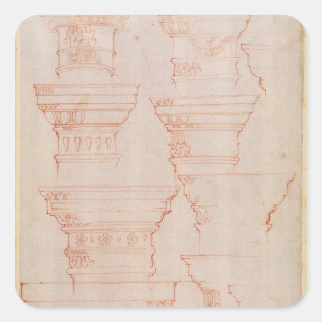 Pegatina Cuadrada W.18v Estudio de las mayúsculas de columna (Anverso)