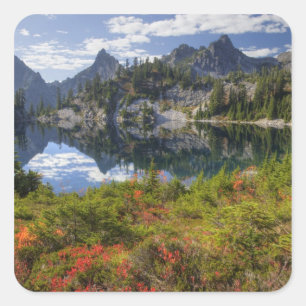 Pegatina Cuadrada WA, Alpine Lakes Wilderness, Gem Lake, con