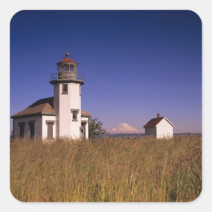 Pegatina Cuadrada WA, Isla Maury, Faro Point Robinson,