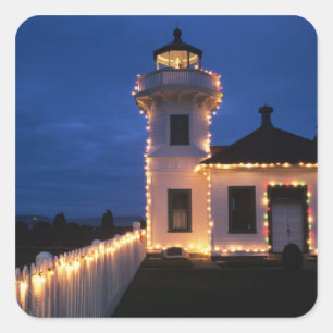 Pegatina Cuadrada WA, Mukilteo, Faro de Mukilteo, establecido 2