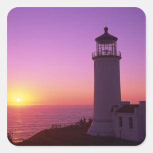 Pegatina Cuadrada WA, Parque Estatal Cape Disappointment, North Head
