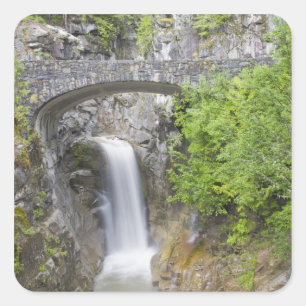 Pegatina Cuadrada WA, Parque Nacional Mount Rainier, Christine Falls