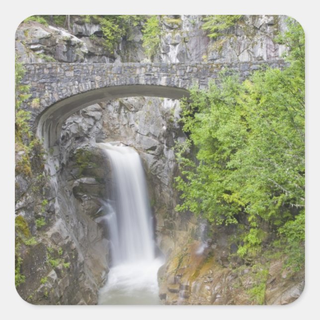 Pegatina Cuadrada WA, Parque Nacional Mount Rainier, Christine Falls (Anverso)