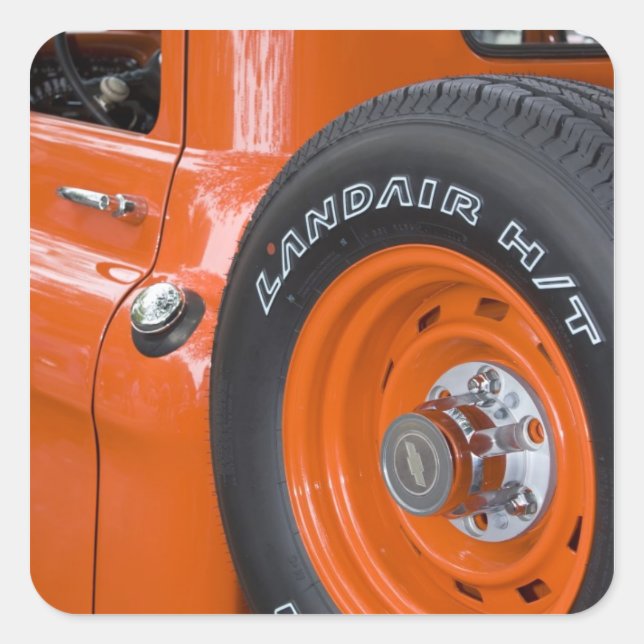 Pegatina Cuadrada WA, Seattle, camioneta clásica. (Anverso)