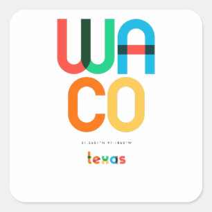 Pegatina Cuadrada Waco Texas de mediados de siglo, Arte Pop,