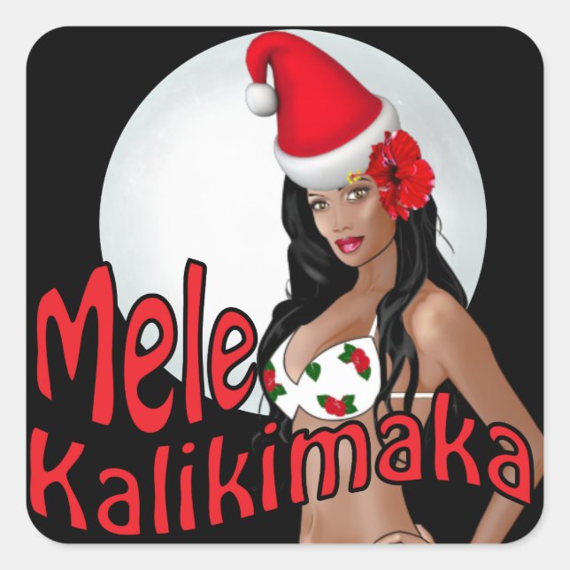 Pegatina Cuadrada Wahine Pinup Mele Kalikimaka Pegatinas navideñas 2 (Anverso)