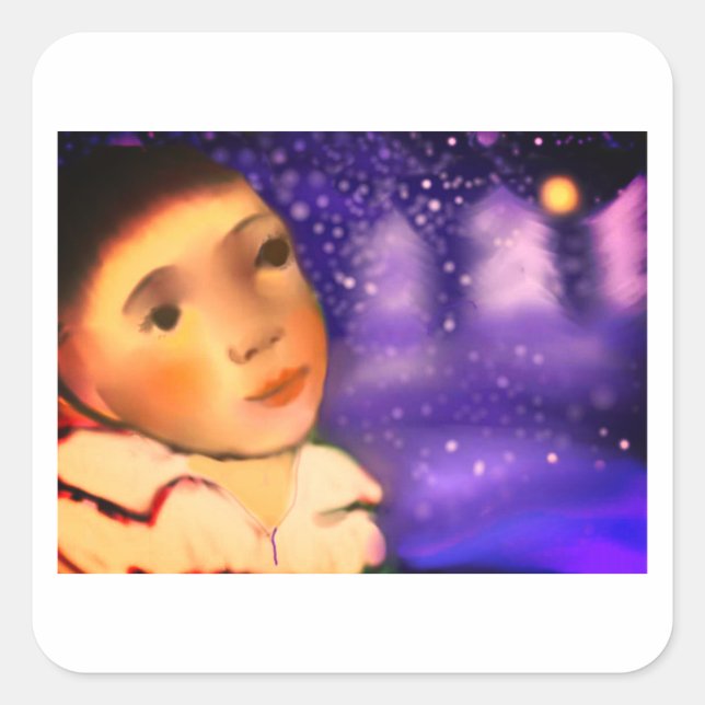 Pegatina Cuadrada Waiting for Santa (Anverso)