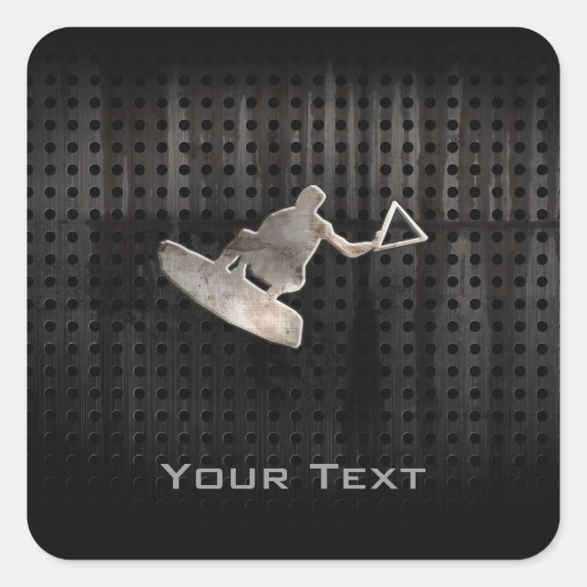 Pegatina Cuadrada Wakeboarder; Negro fresco (Anverso)