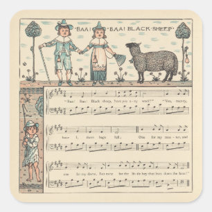 Pegatina Cuadrada Walter Crane Baa Baa Oveja Negra Rima Infantil