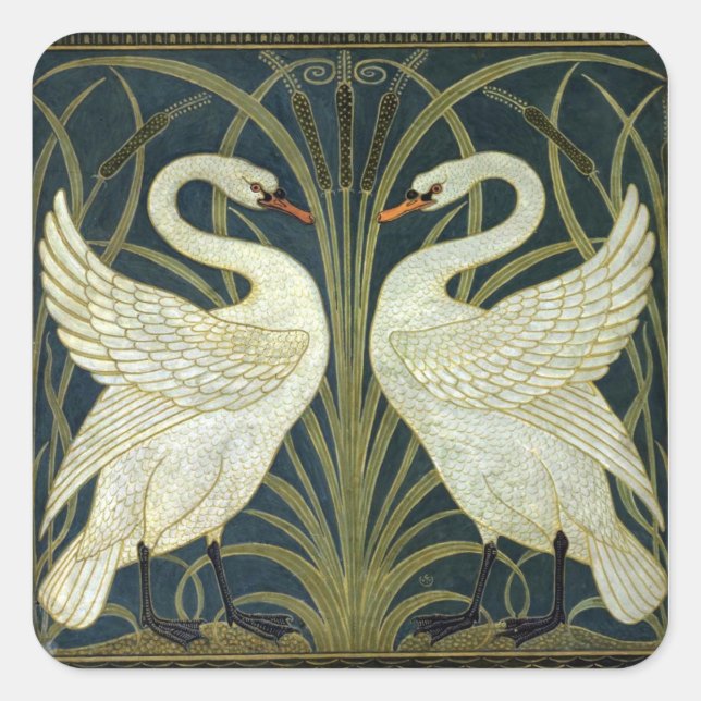 Pegatina Cuadrada Walter Crane Swan & Rush and Iris Victorian  (Anverso)