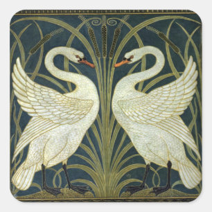 Pegatina Cuadrada Walter Crane Swan & Rush e Iris victorianos 