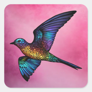 Pegatina Cuadrada Wanderer inalámbrico: Pájaro Swift multicolor