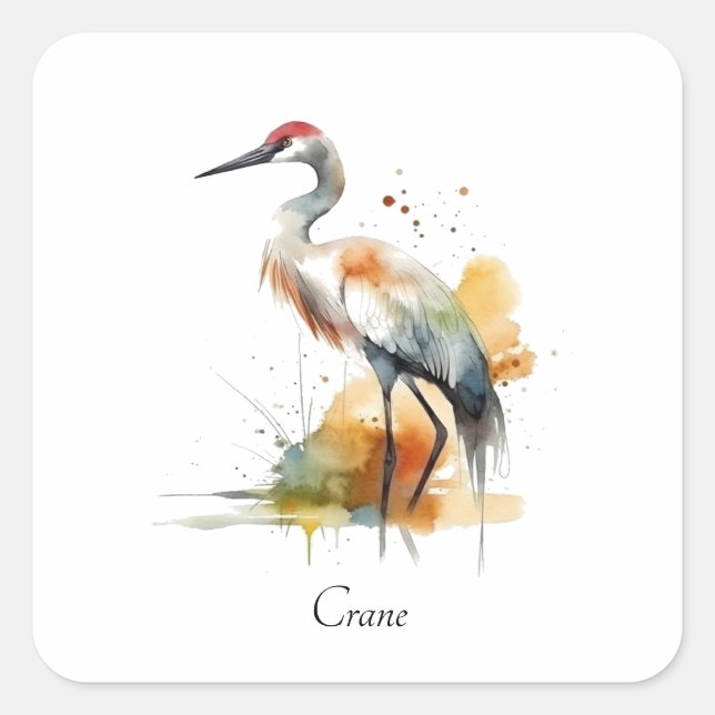 Pegatina Cuadrada Wandering Crane, personalizado (Anverso)