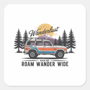 Pegatina Cuadrada Wanderlust Camper - Roam y Roam Wander Wide