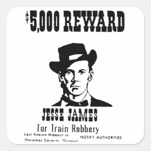 Pegatina Cuadrada Wanted Jesse James